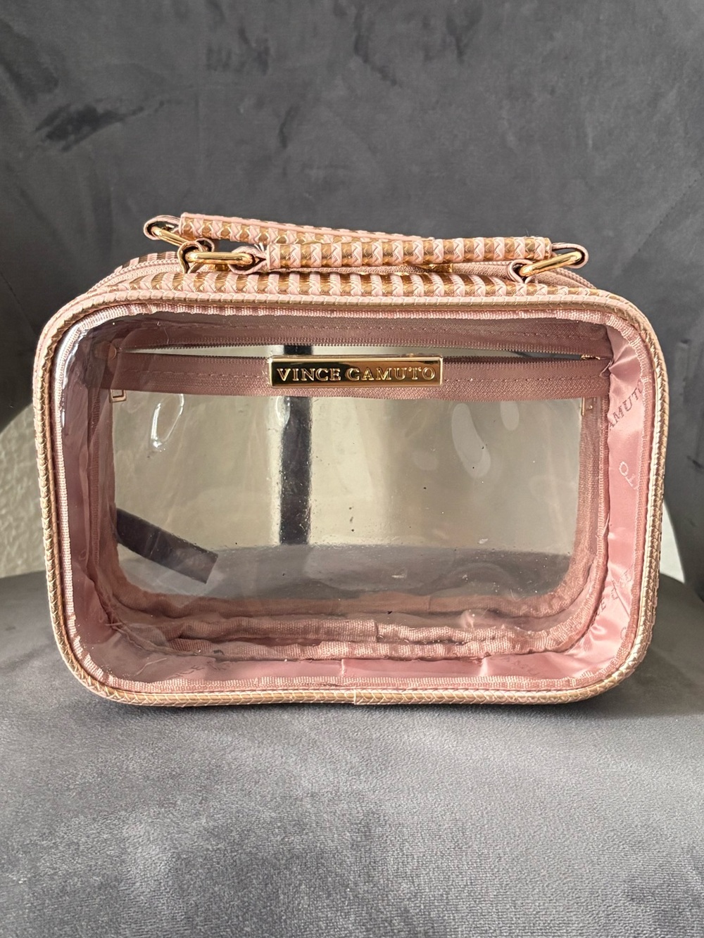 Vince Camuto Pink Clear Cosmetic Case with Gold Hardware